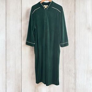 Christian Dior Vintage Hunter Green Zip-Up Robe with White Trim Size Large